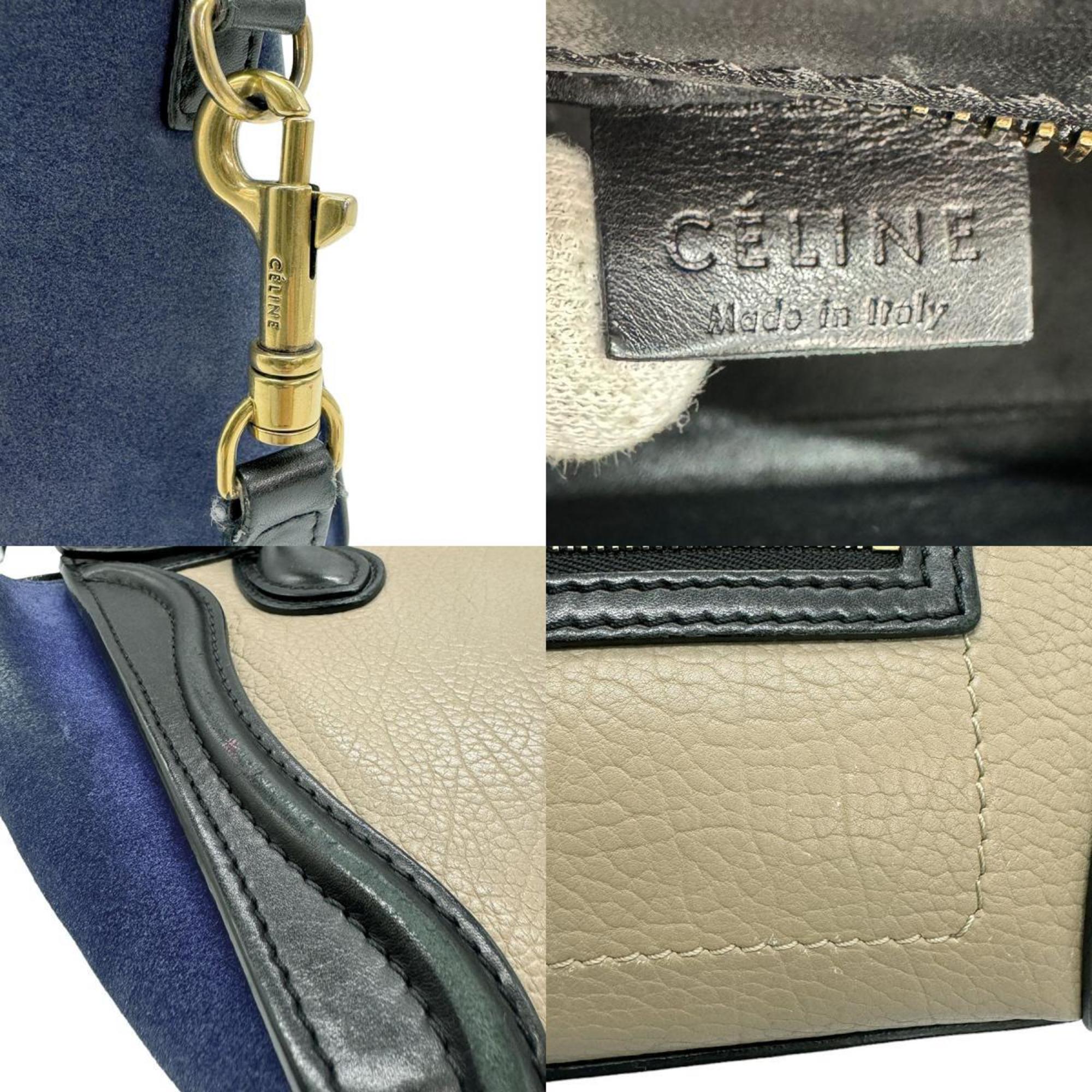 CELINE Handbag Shoulder Bag Luggage Nano Shopper Leather/Suede Beige/Black/Navy Gold Women's z0530