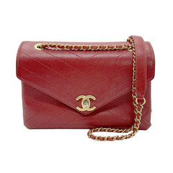 CHANEL Shoulder Bag V-Stitch Leather Red Women's z0579