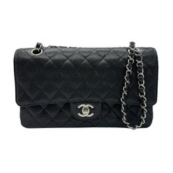 CHANEL Shoulder Bag Matelasse Caviar Skin Leather Black Silver Women's z0568