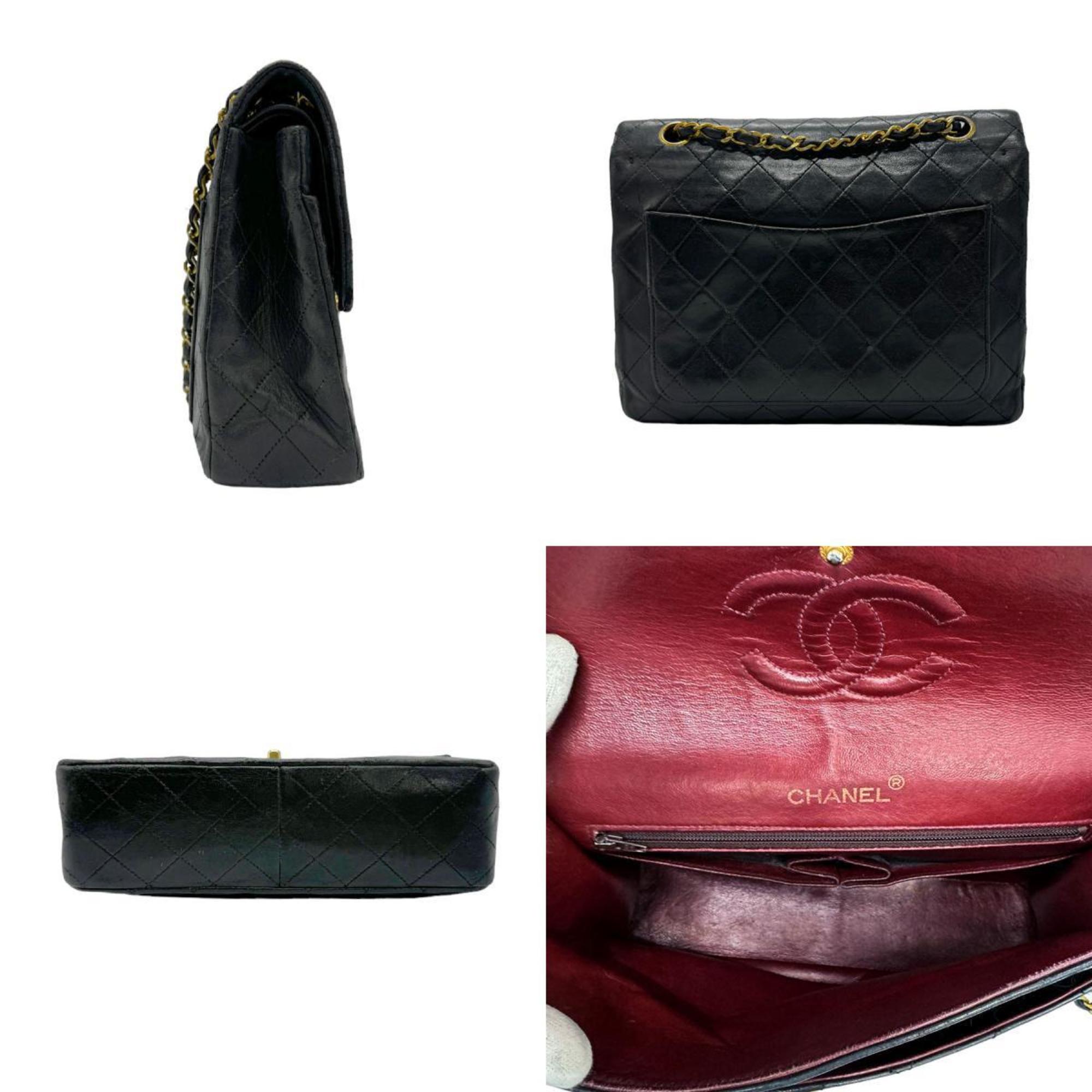 CHANEL Shoulder Bag Chain Matelasse Double Flap Leather/Metal Black/Gold Women's z0599