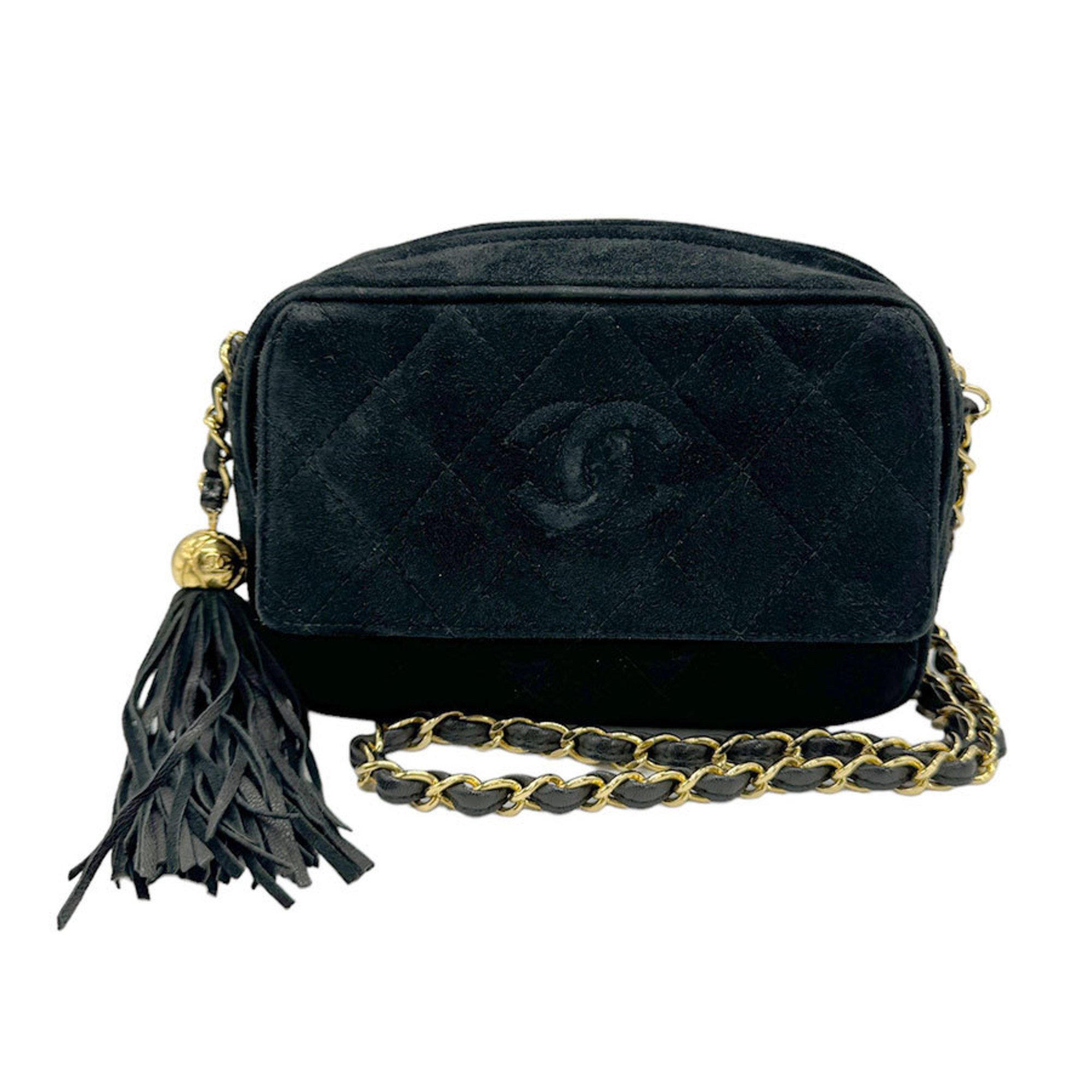 CHANEL Shoulder Bag Suede Black Women's z0571