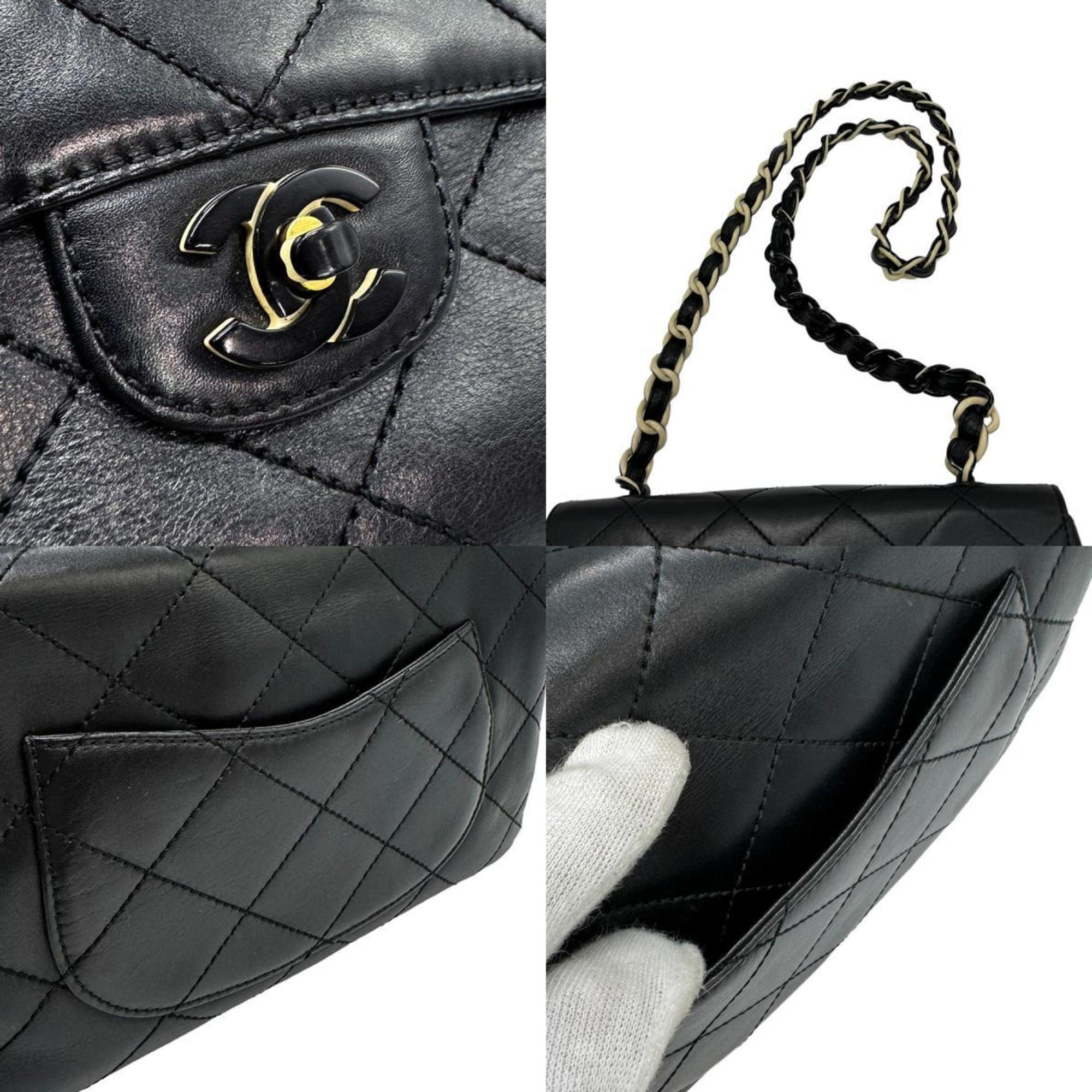 CHANEL Shoulder Bag Leather Black Women's z0583
