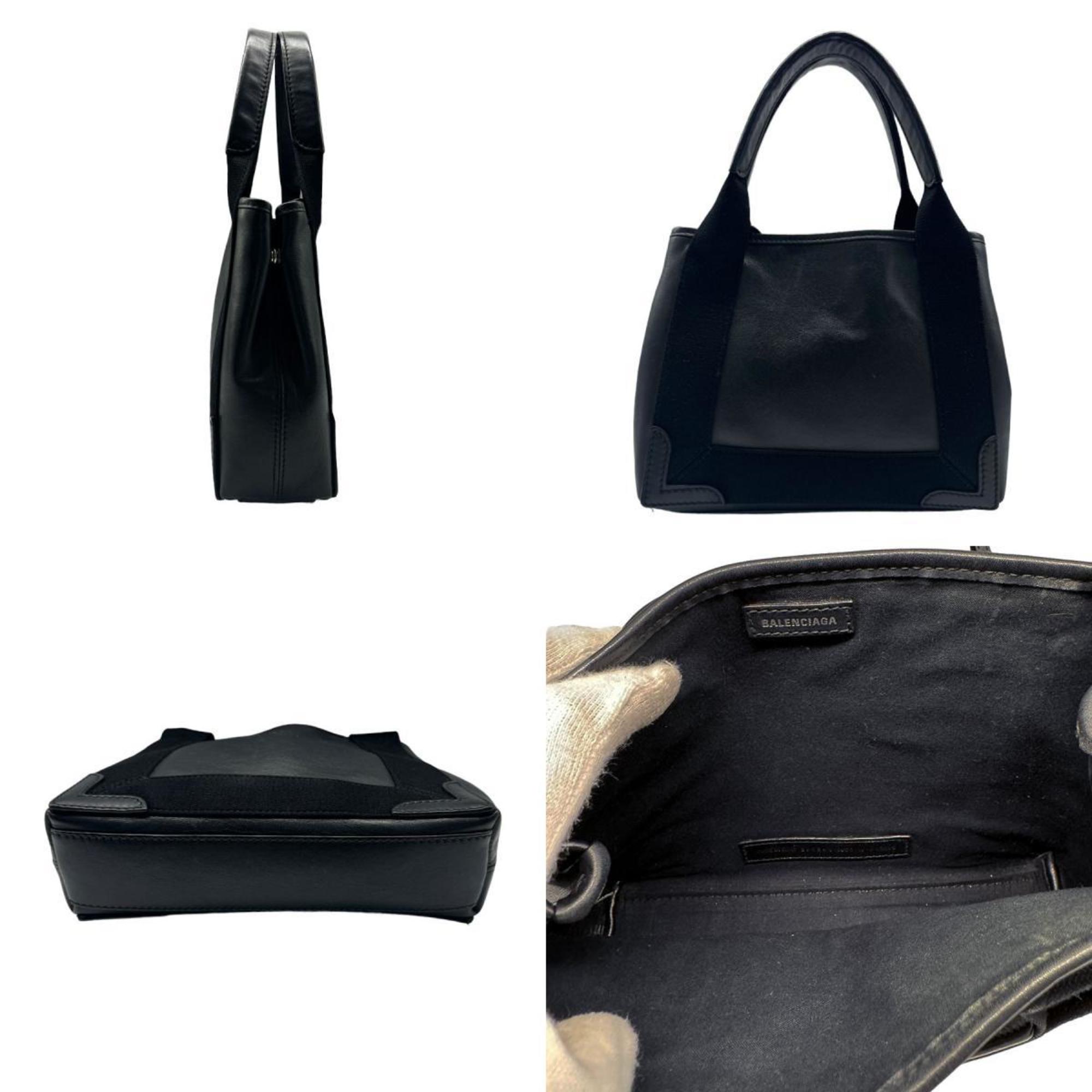 BALENCIAGA Handbag Shoulder Bag Navy Cabas XS Leather Black Women's 390346 z0495