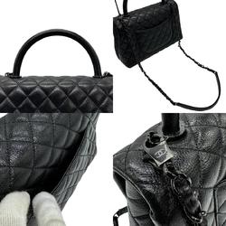 CHANEL Handbag Shoulder Bag Matelasse Coco Handle Caviar Leather/Metal Black Women's z0562