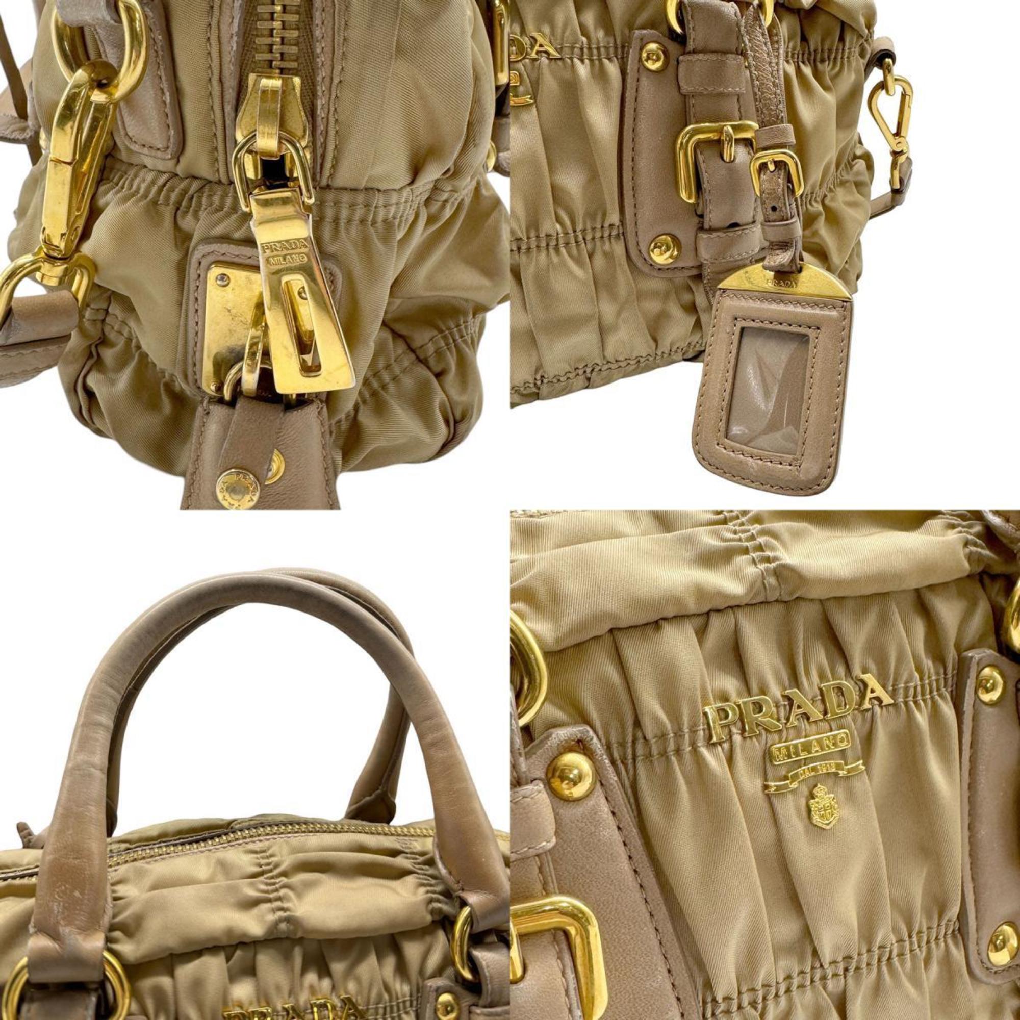 PRADA handbag shoulder bag nylon/leather beige women's z0518