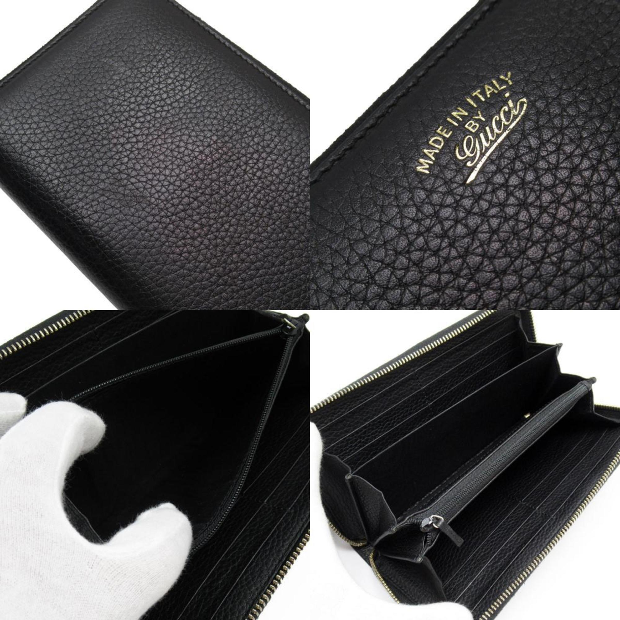 GUCCI Round Long Wallet Bamboo Leather Black Unisex 307984 w0154i