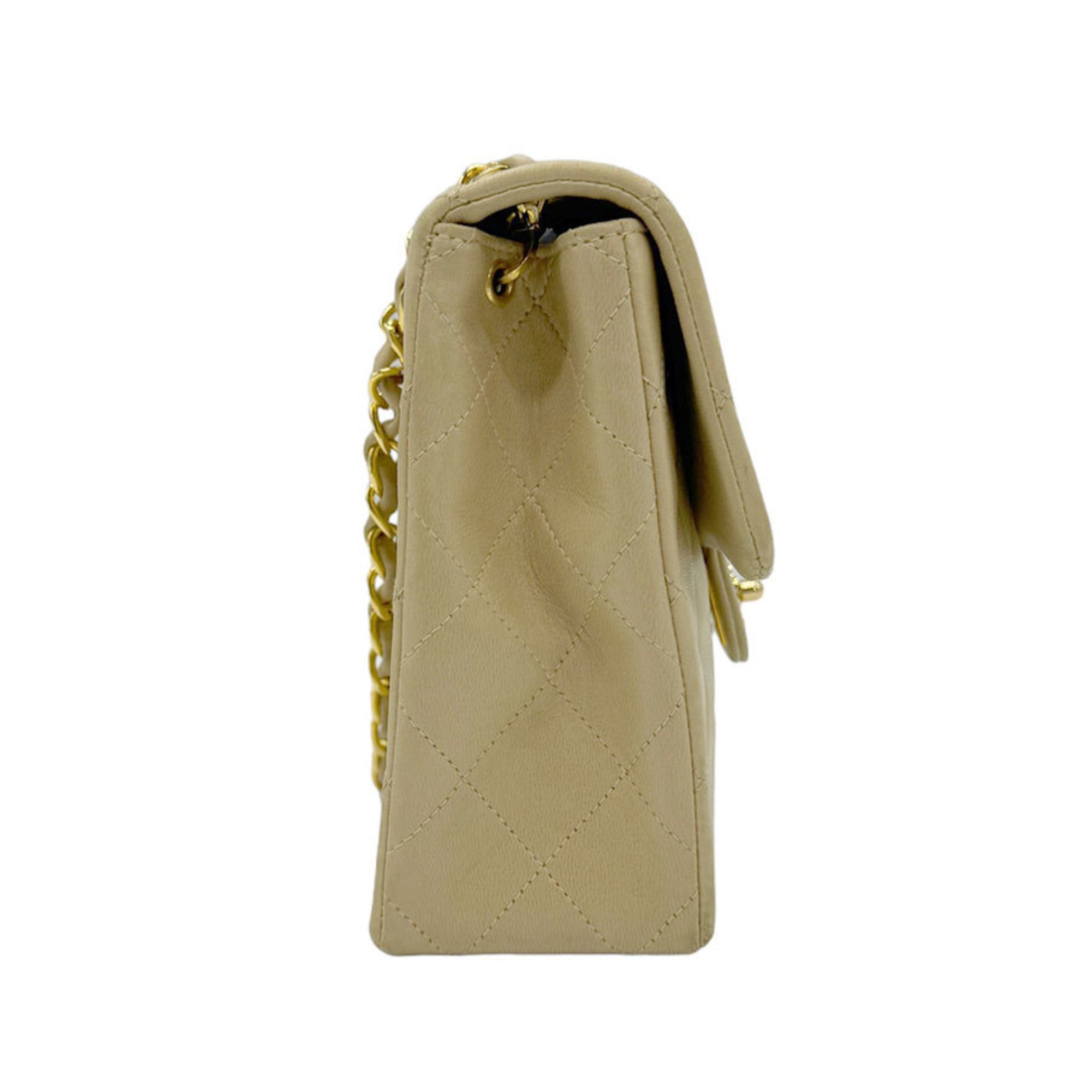 CHANEL Shoulder Bag Matelasse Leather/Metal Light Beige/Gold Women's z0598