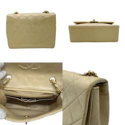 CHANEL Shoulder Bag Matelasse Leather/Metal Light Beige/Gold Women's z0598