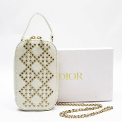 Christian Dior Phone Folder Shoulder Bag Leather/Metal Off-White/Gold Women's w0151g