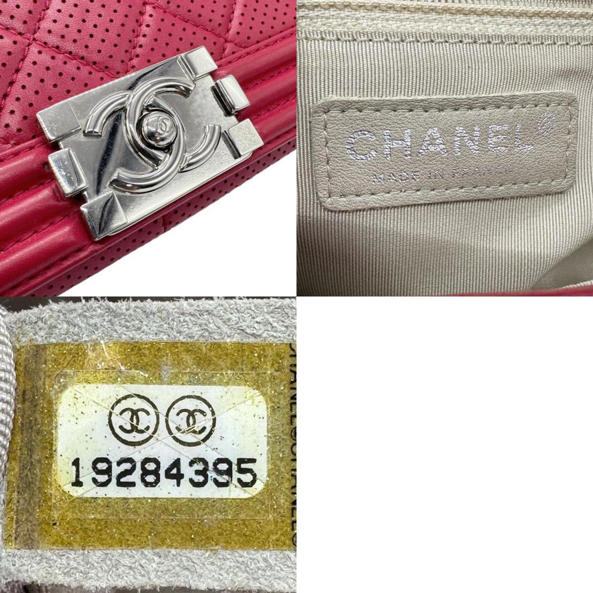 CHANEL Shoulder Bag Chain Boy Chanel Leather/Metal Red/Silver Women's z0610