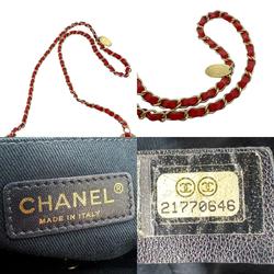 CHANEL Shoulder Bag Chain V Stitch Leather/Metal Red/Gold Women's z0561