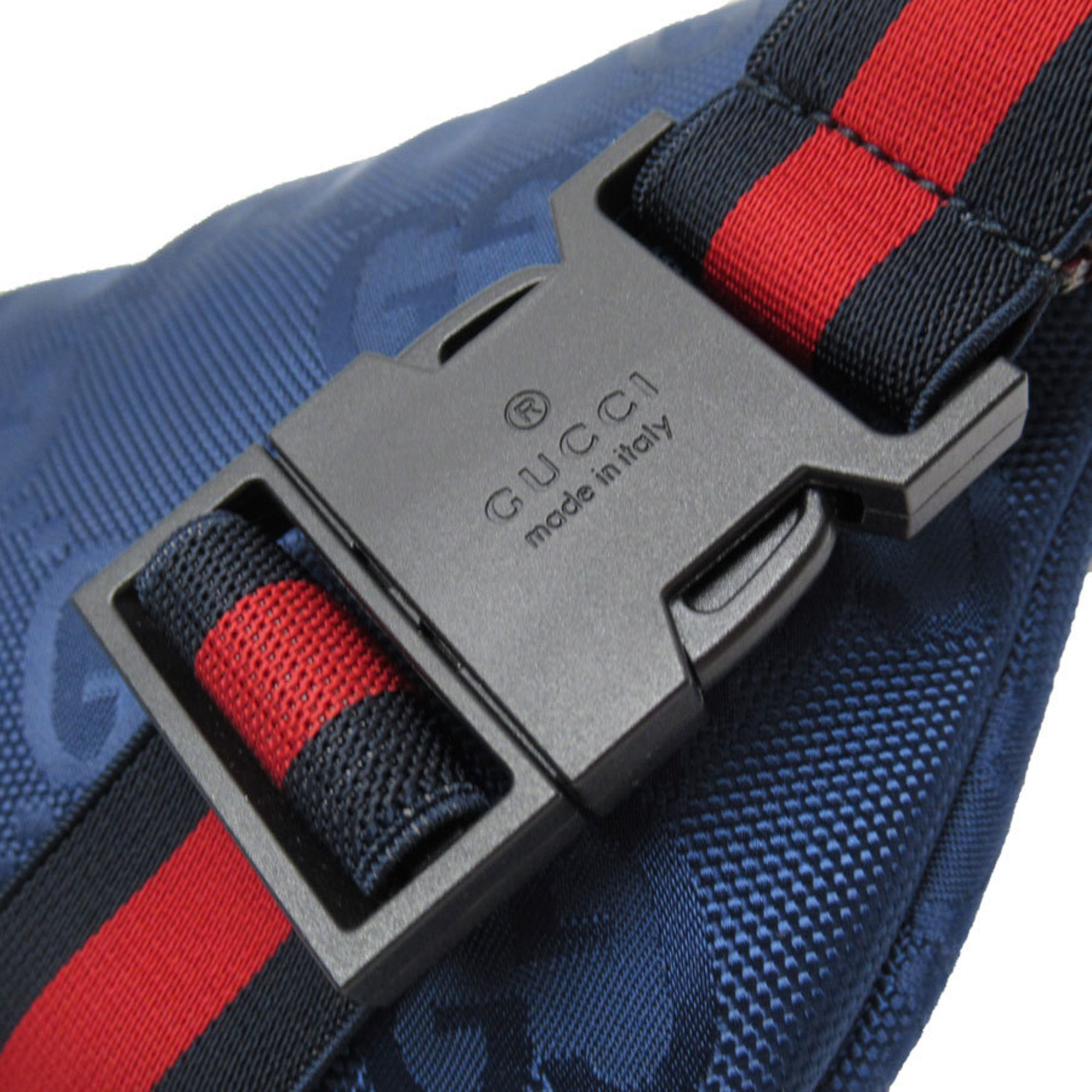 GUCCI Body Bag Waist GG Nylon/Rubber Navy/Red Unisex 502095 w0144f