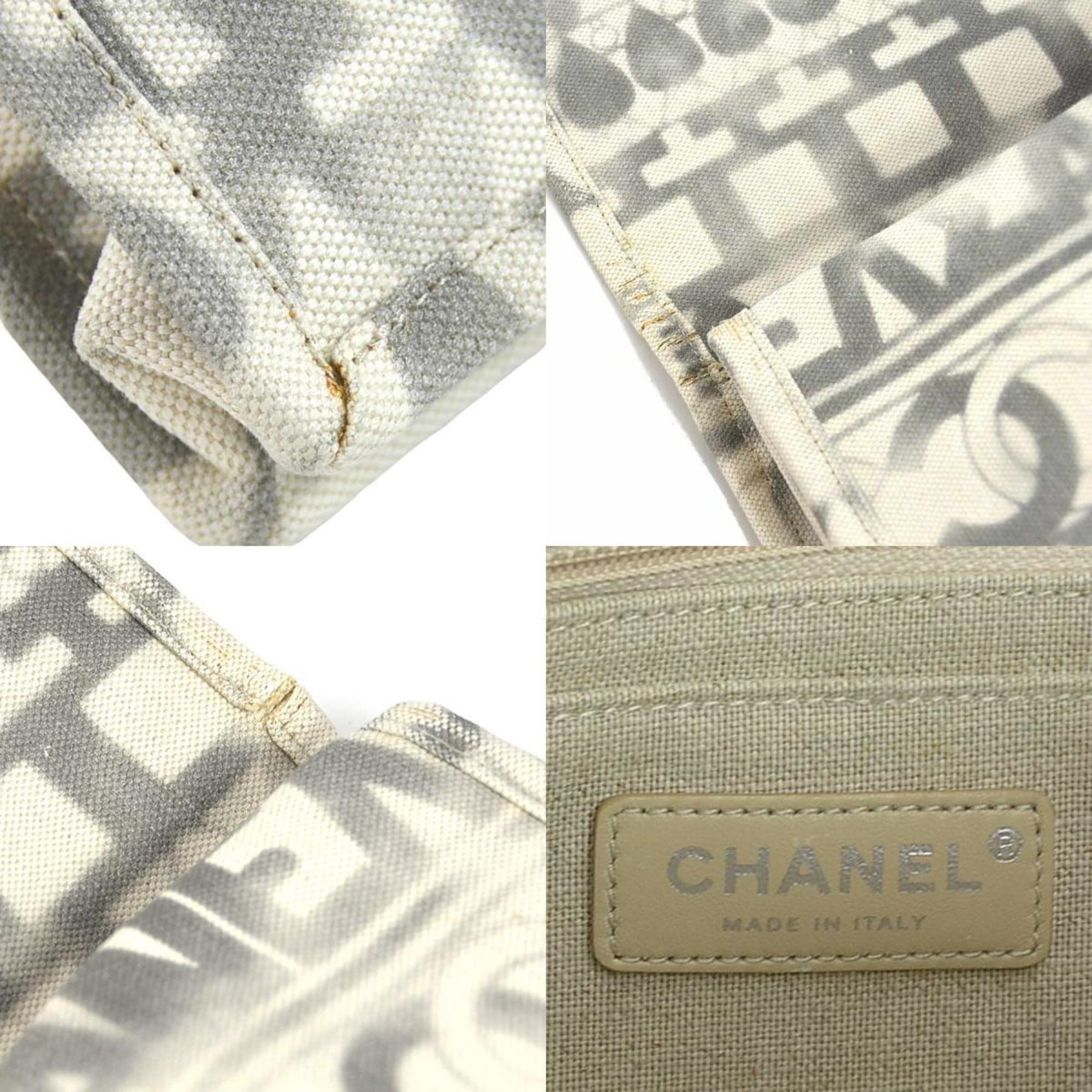 CHANEL Clutch Bag Coco Mark Canvas Off-White/Grey Women's e58542g