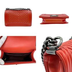 CHANEL Shoulder Bag Boy Chanel Leather Red Orange Women's z0565