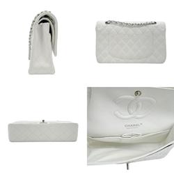 CHANEL Shoulder Bag Matelasse Caviar Skin Leather White Silver Women's z0567
