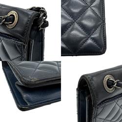 CHANEL Shoulder Bag Leather Navy x Black Women's z0580