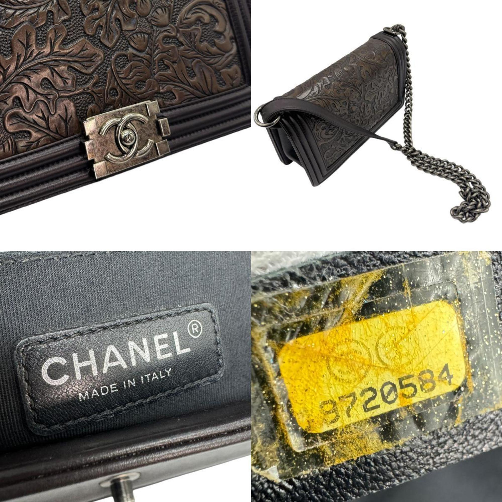 CHANEL Shoulder Bag Boy Chanel Leather Brown Women's z0533