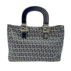 FENDI Zucchino Handbag Canvas/Leather Navy Women's z0588