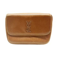 Yves Saint Laurent Shoulder Bag Leather Brown Gold Women's z0482