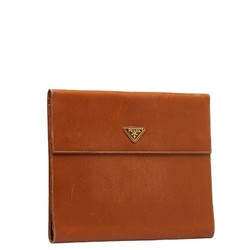 Prada Triangle Plate Saffiano Notebook Cover Brown Leather Women's PRADA