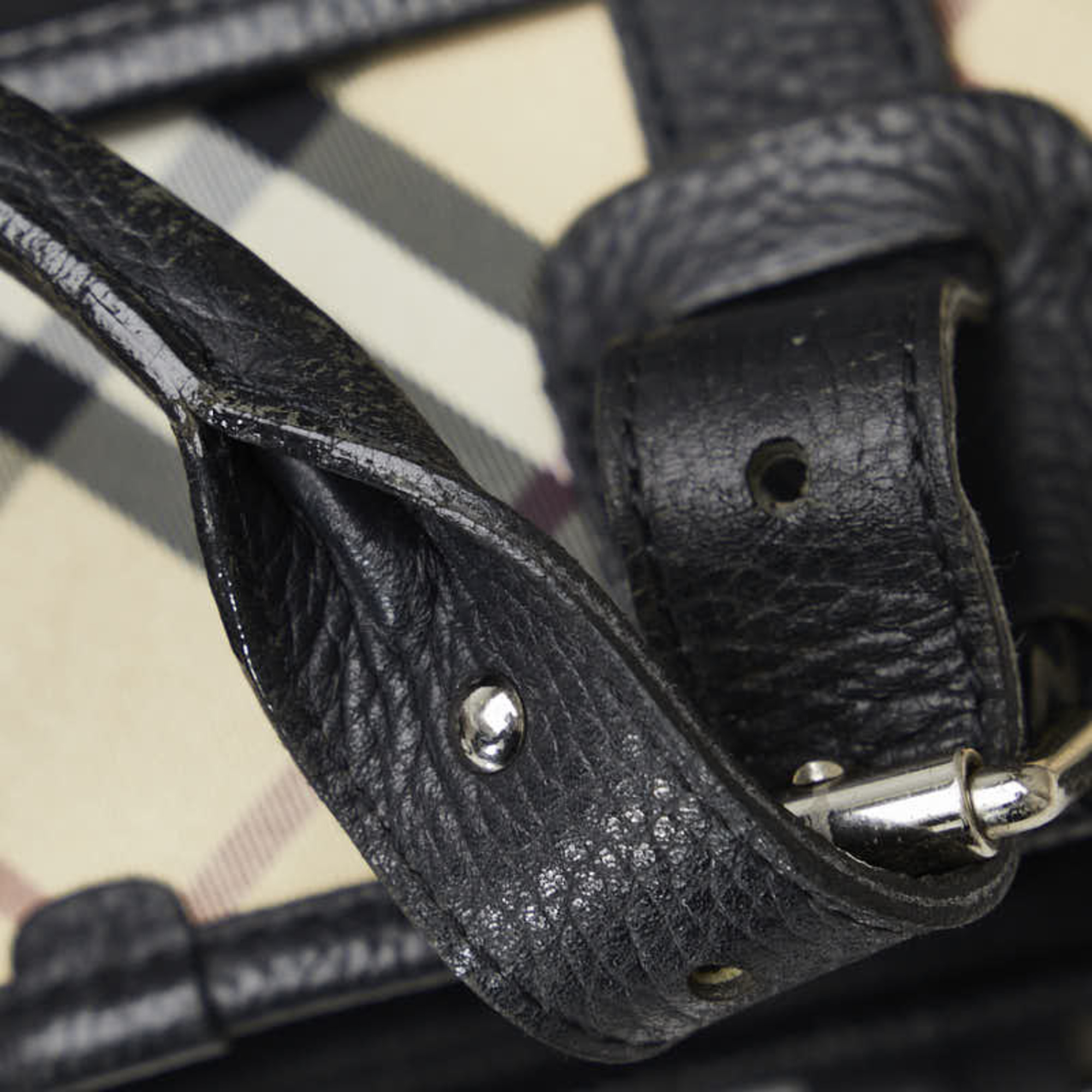 Burberry Nova Check Handbag Tote Bag Black Canvas Leather Women's BURBERRY
