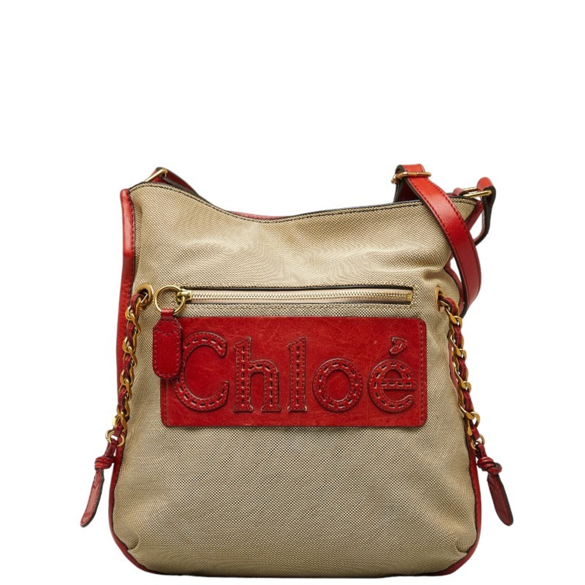 Chloé Chloe Harley Shoulder Bag Beige Red Canvas Leather Women's | eLADY  Globazone