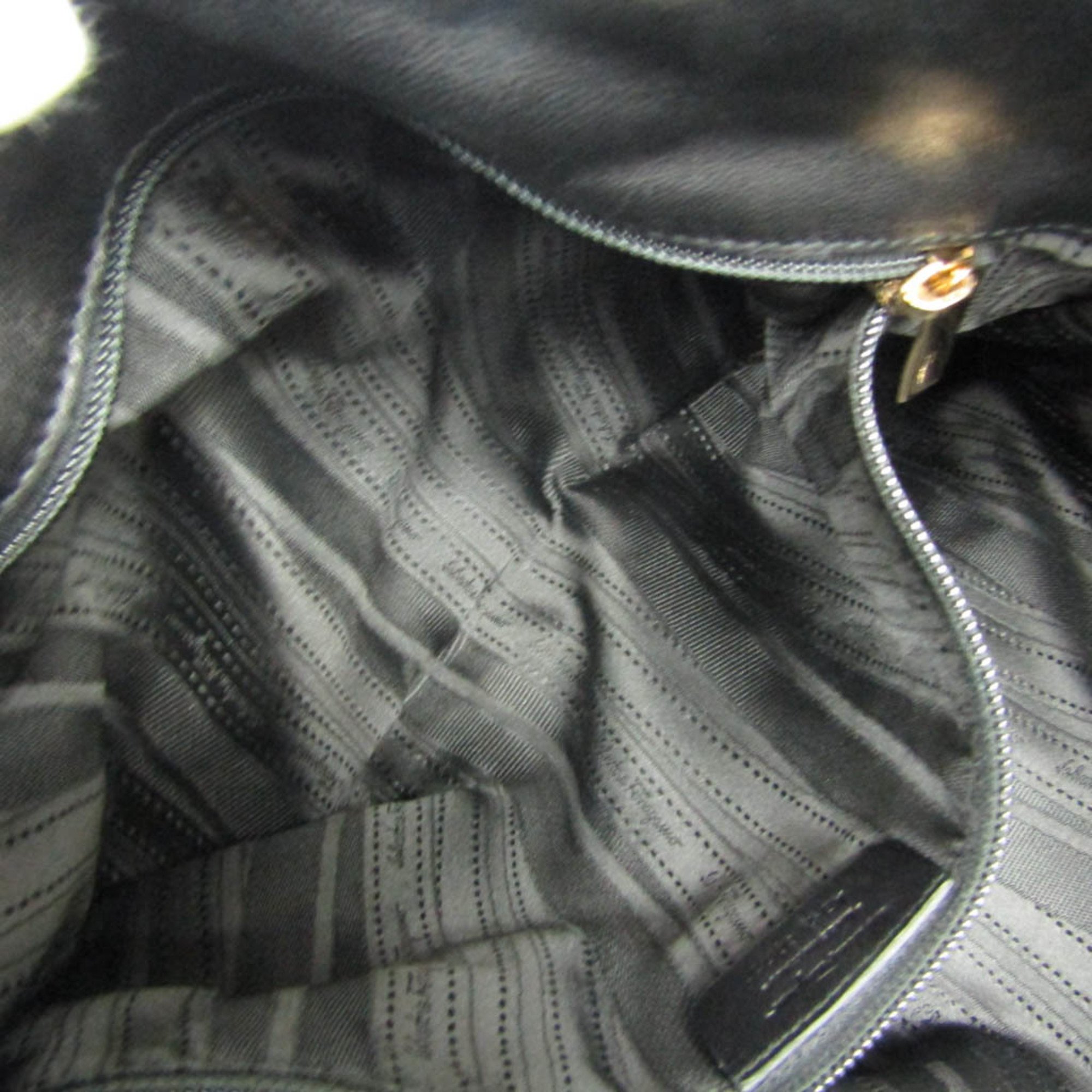 Salvatore Ferragamo Gancini AB-21 C003 Women's Leather Tote Bag Black
