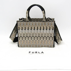 Furla OPPORTUNITY S TOTE WB00299 Women's Leather,Canvas Handbag,Shoulder Bag Beige,Black