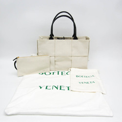 Bottega Veneta Arco Medium 614486 Women's Canvas,Leather Tote Bag Black,Off-white