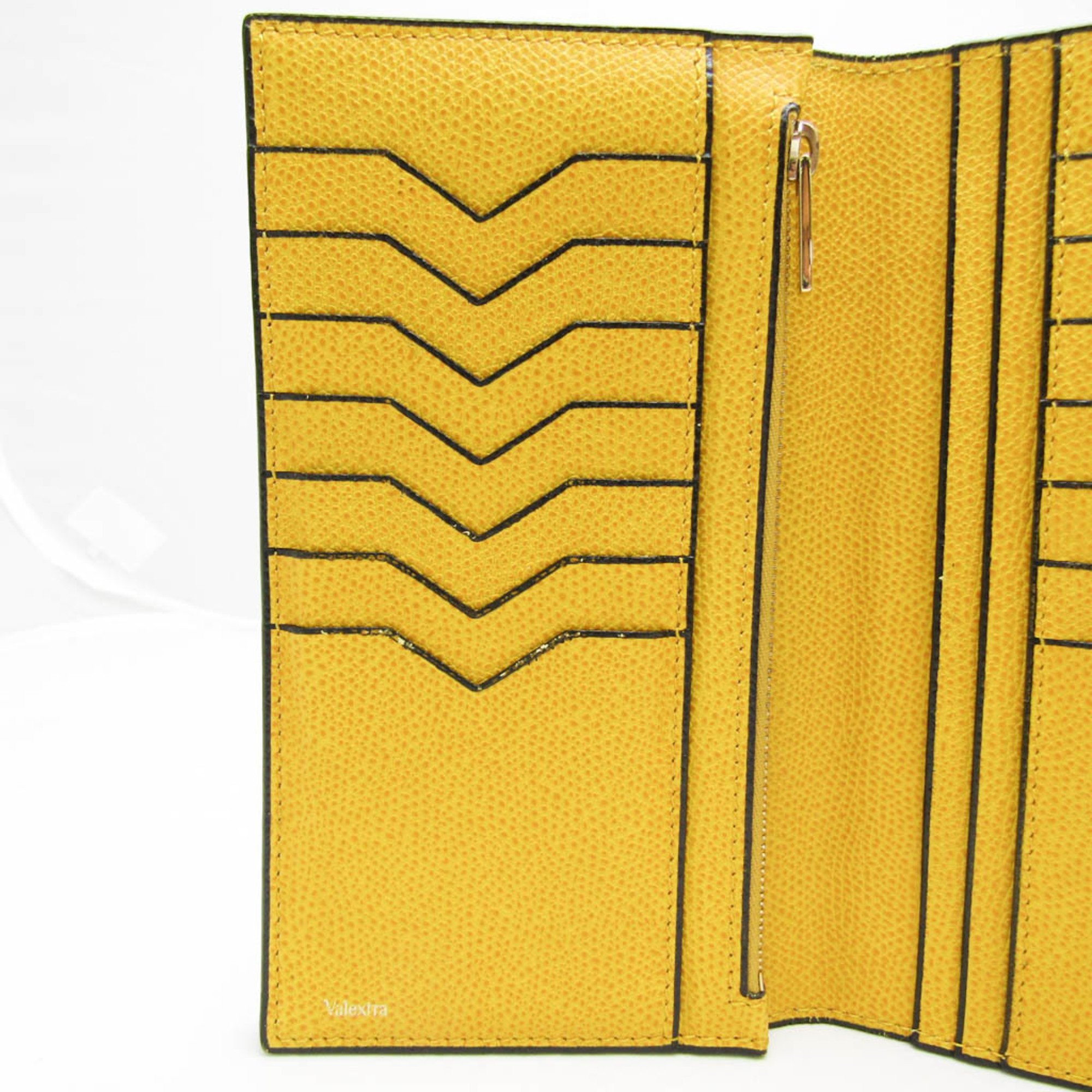 Valextra V8L70 Men,Women Leather Long Wallet (bi-fold) Yellow