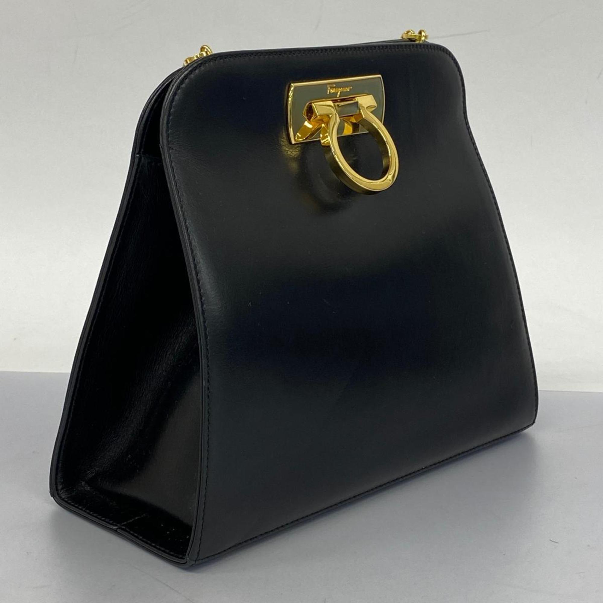 Salvatore Ferragamo Shoulder Bag Gancini Leather Black Women's