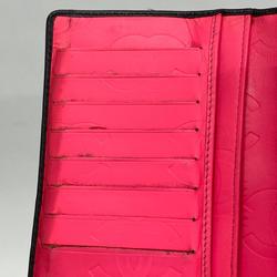 Chanel Long Wallet Cambon Lambskin Patent Leather Black Pink Women's