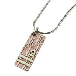 Christian Dior Necklace Trotter Plate Square Metal Silver White Pink Women's