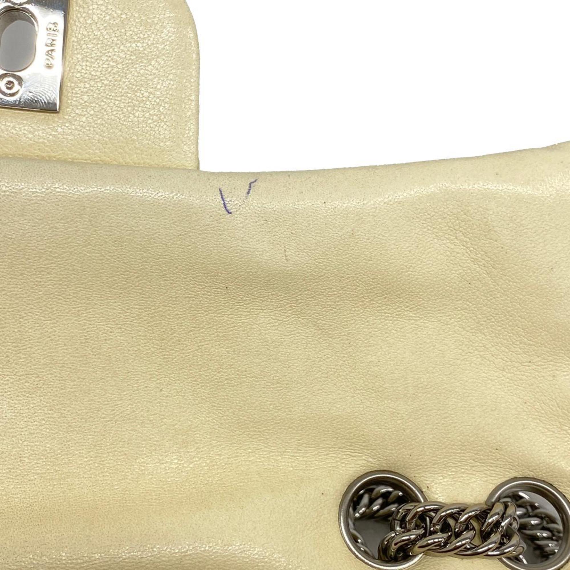 Chanel Shoulder Bag Matelasse W Chain Lambskin White Women's