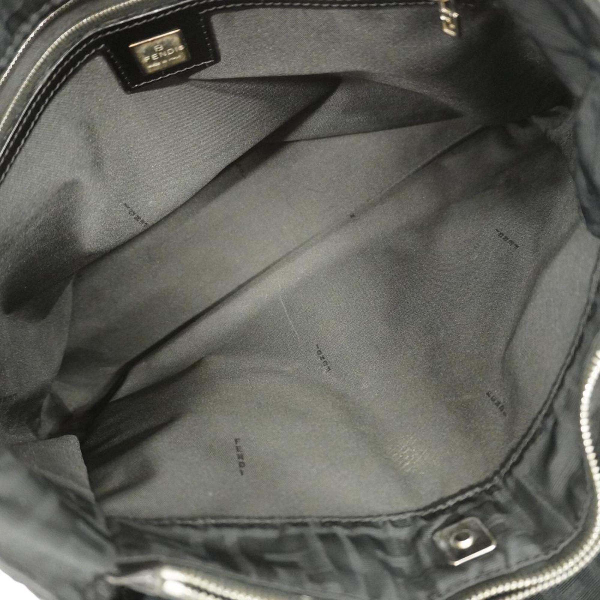 Fendi Shoulder Bag Zucca Nylon Leather Black Women's