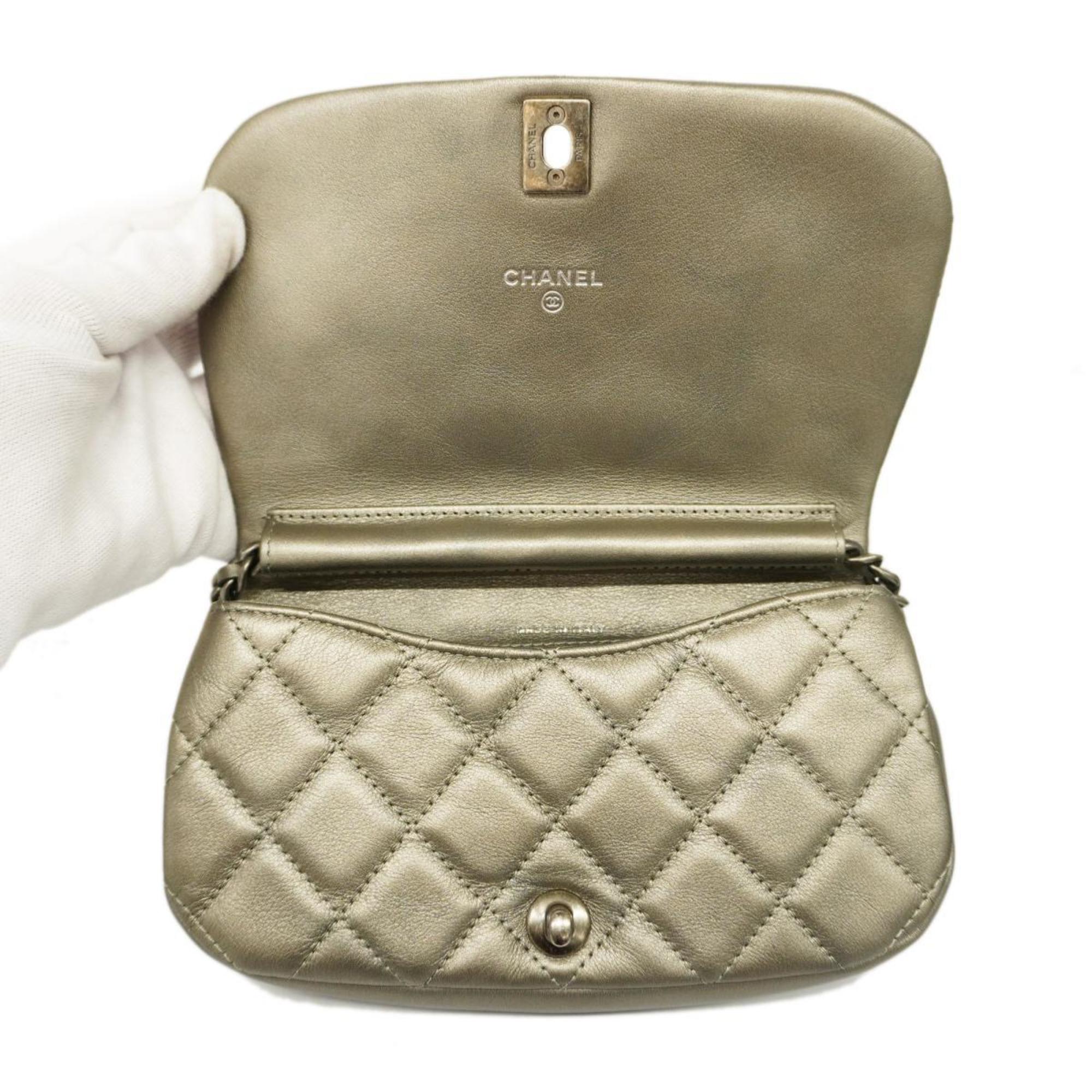 Chanel Shoulder Bag Matelasse Chain Lambskin Grey Women's