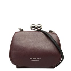 Burberry Check Shoulder Bag Wine Red Leather Women's BURBERRY
