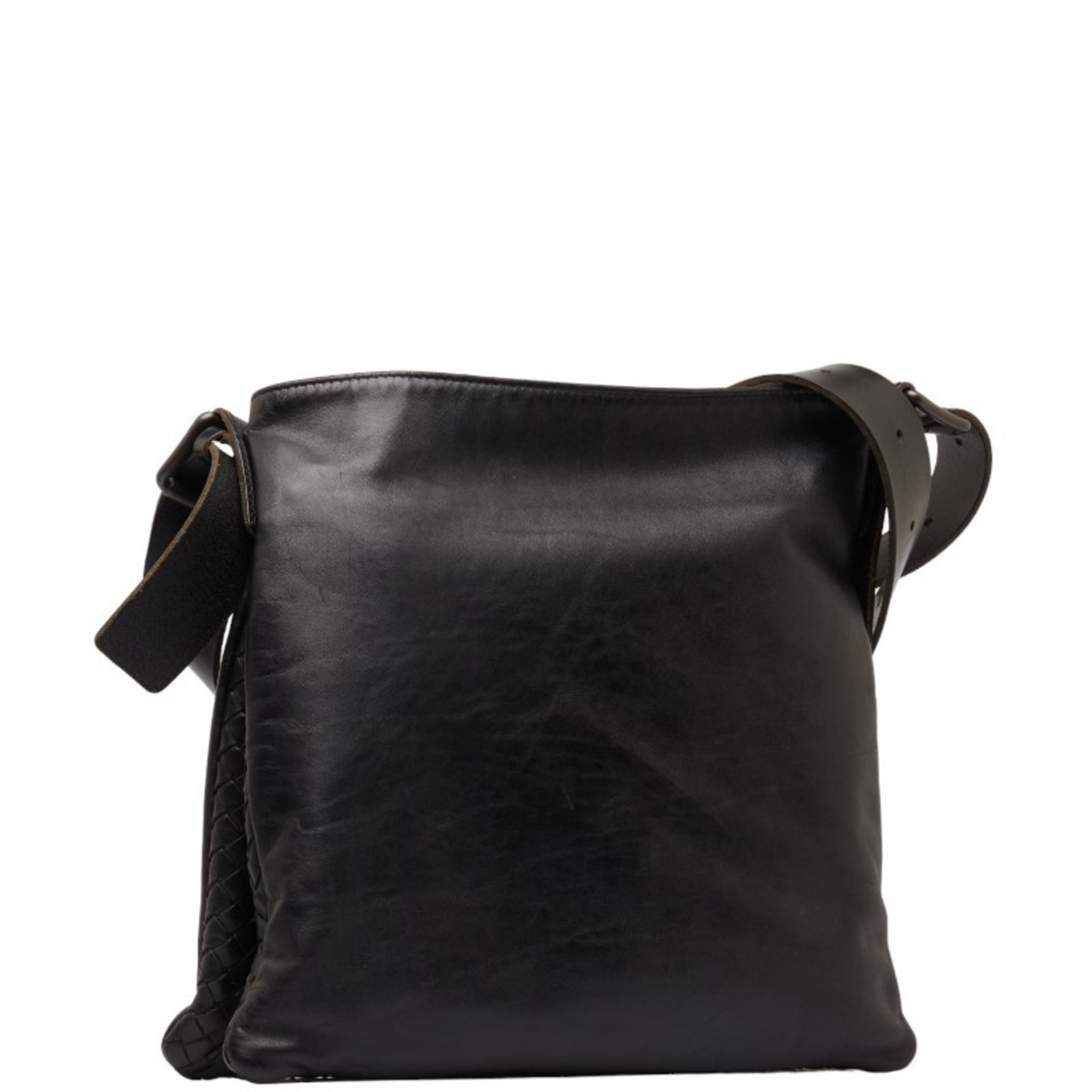 Bottega Veneta Intrecciato Shoulder Bag Black Leather Women's BOTTEGAVENETA