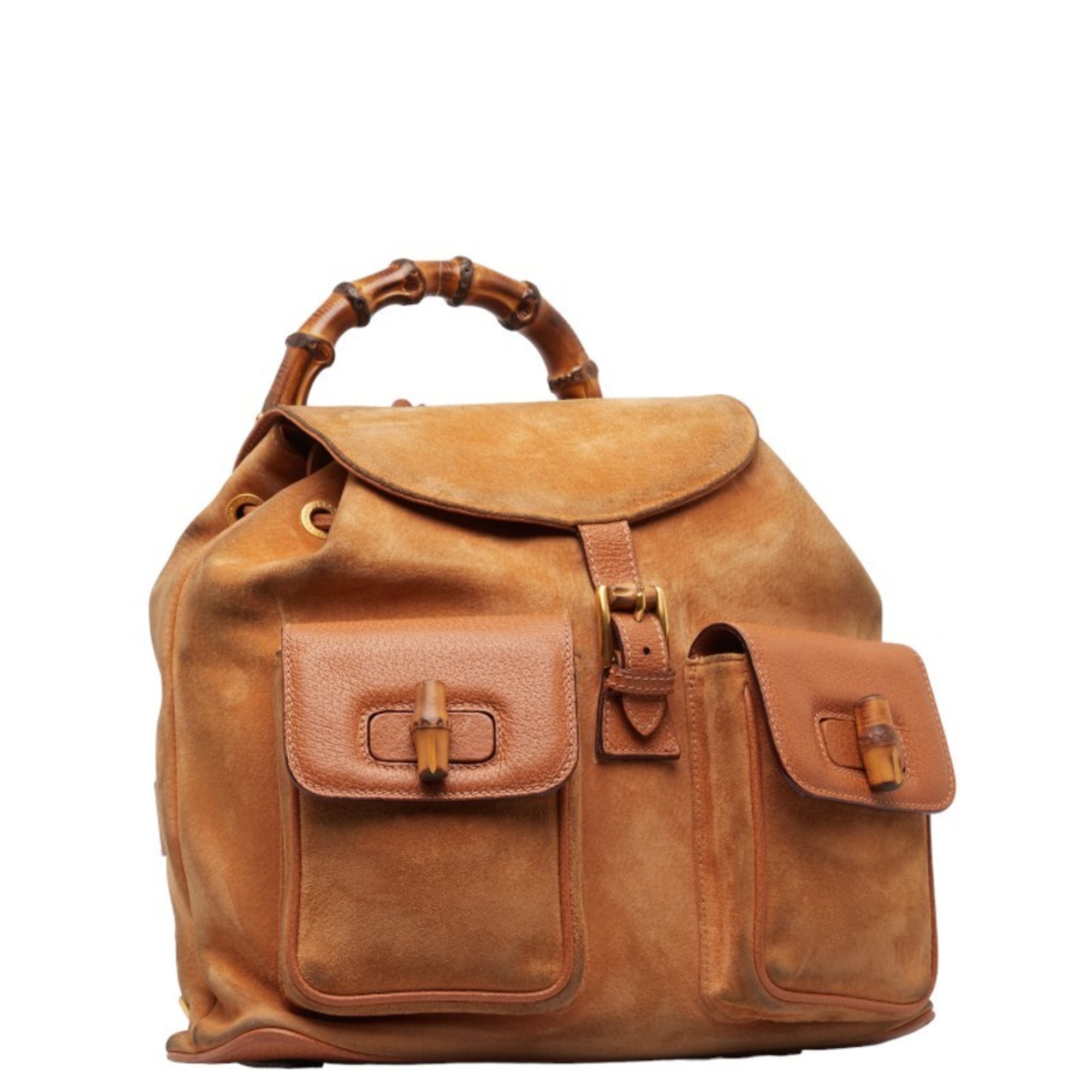 Gucci Bamboo Backpack 003.58.0016 Brown Beige Suede Leather Women's GUCCI