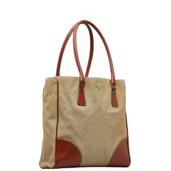 Prada Triangle Plate Handbag Tote Bag Khaki Brown Canvas Leather Women's PRADA
