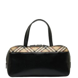 Burberry Nova Check Handbag Black Beige Leather Canvas Women's BURBERRY