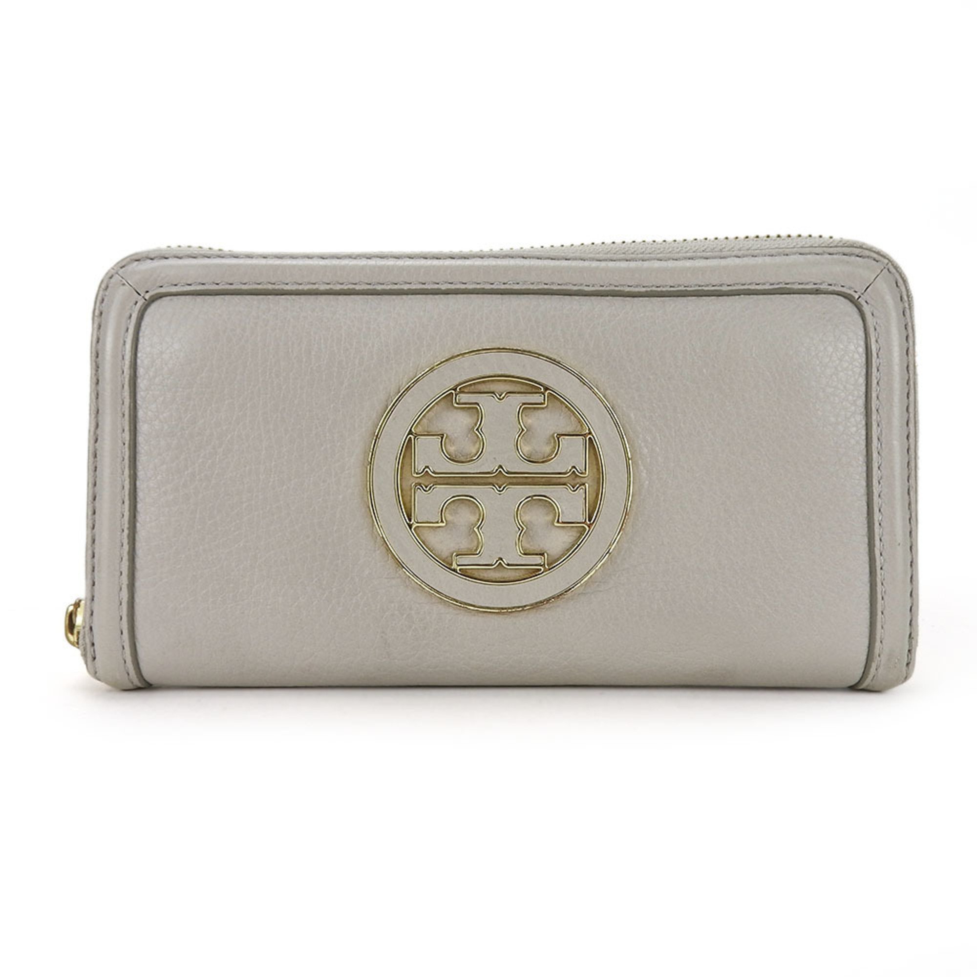 Tory Burch Long Wallet Leather Mercury Gray Round Women's