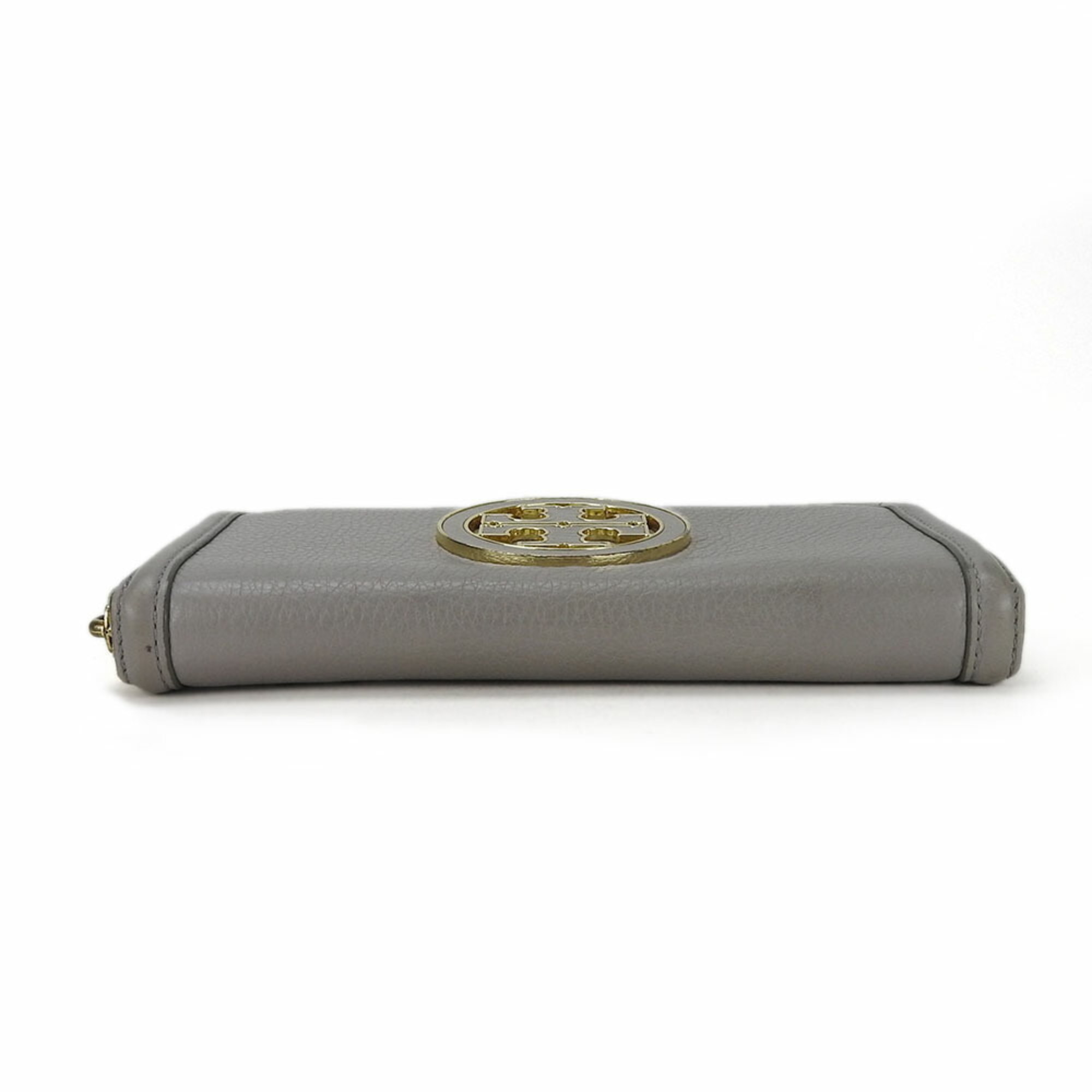 Tory Burch Long Wallet Leather Mercury Gray Round Women's