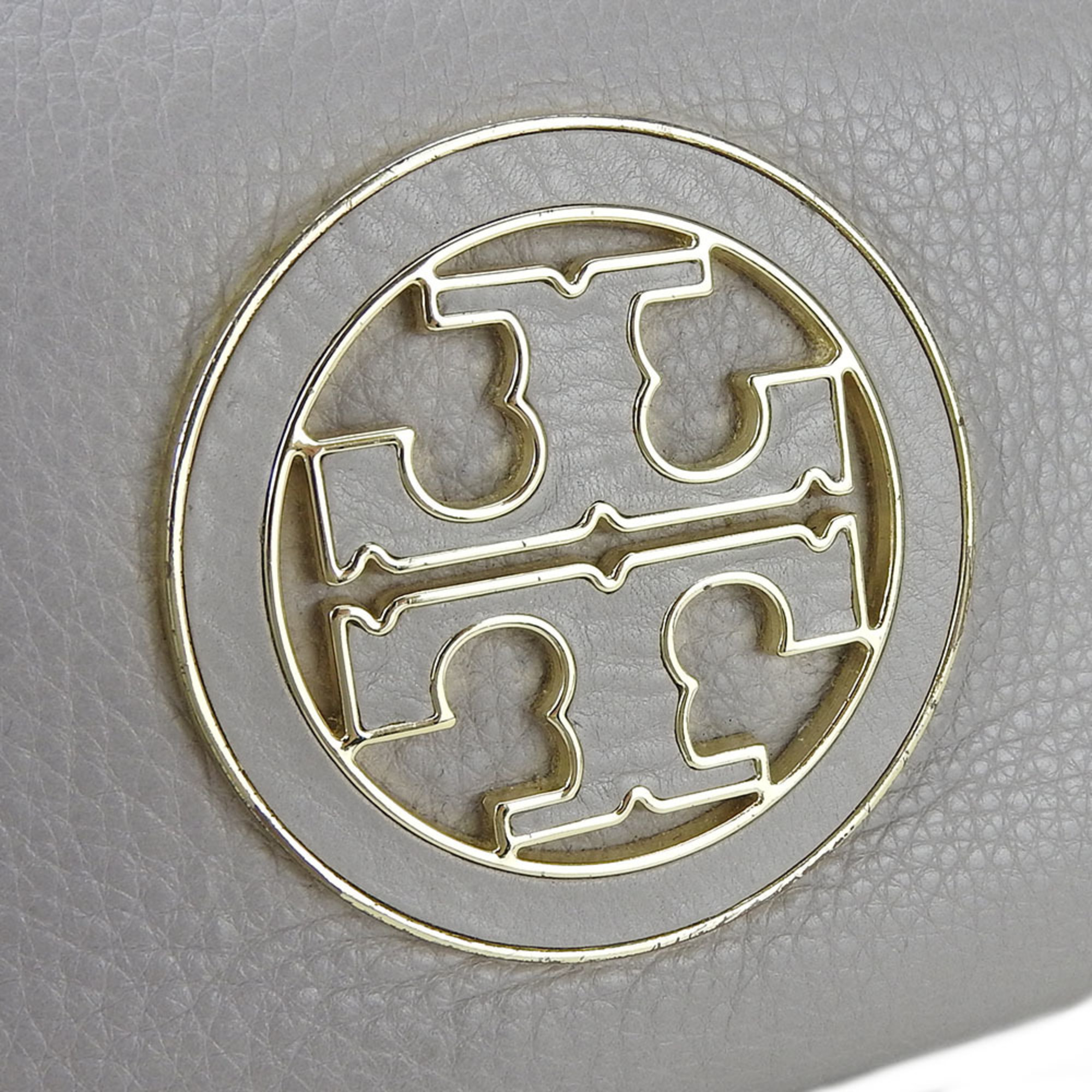 Tory Burch Long Wallet Leather Mercury Gray Round Women's