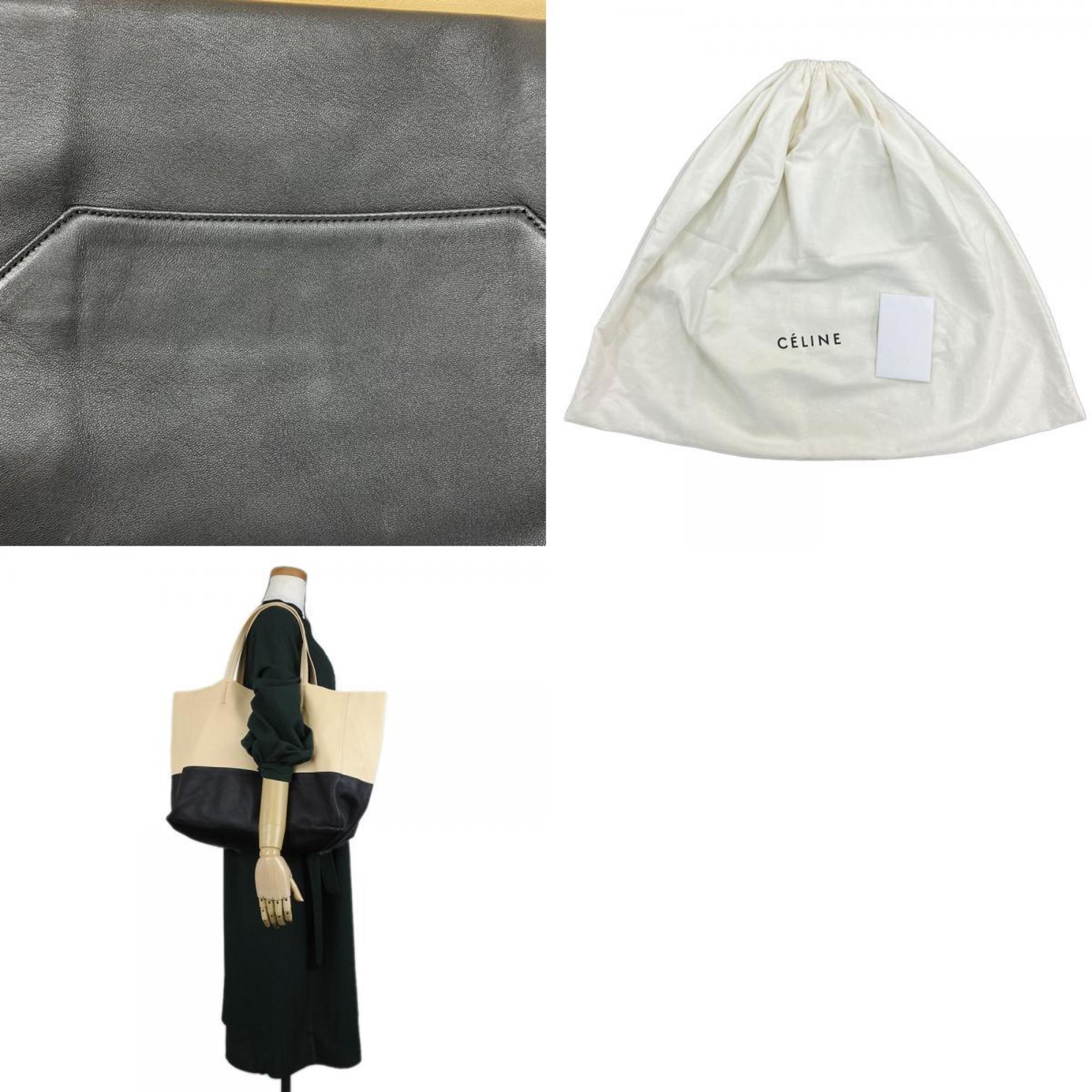 Celine Tote Bag Horizontal Cabas 169263EBT Leather Beige Black Bicolor Women's CELINE