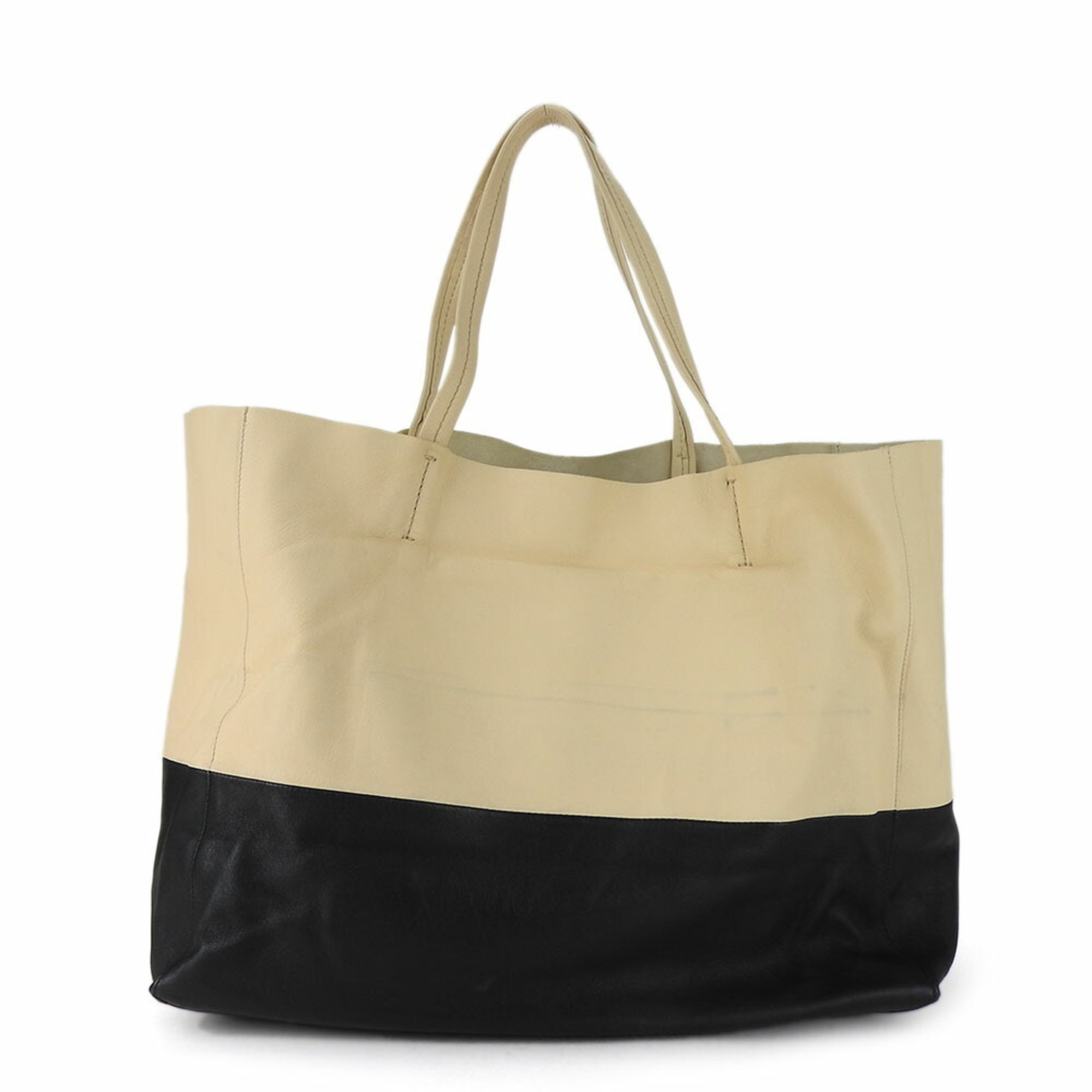 Celine Tote Bag Horizontal Cabas 169263EBT Leather Beige Black Bicolor Women's CELINE