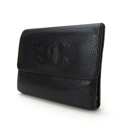 CHANEL Tri-fold Wallet Caviar Skin Black Coco Mark Women's