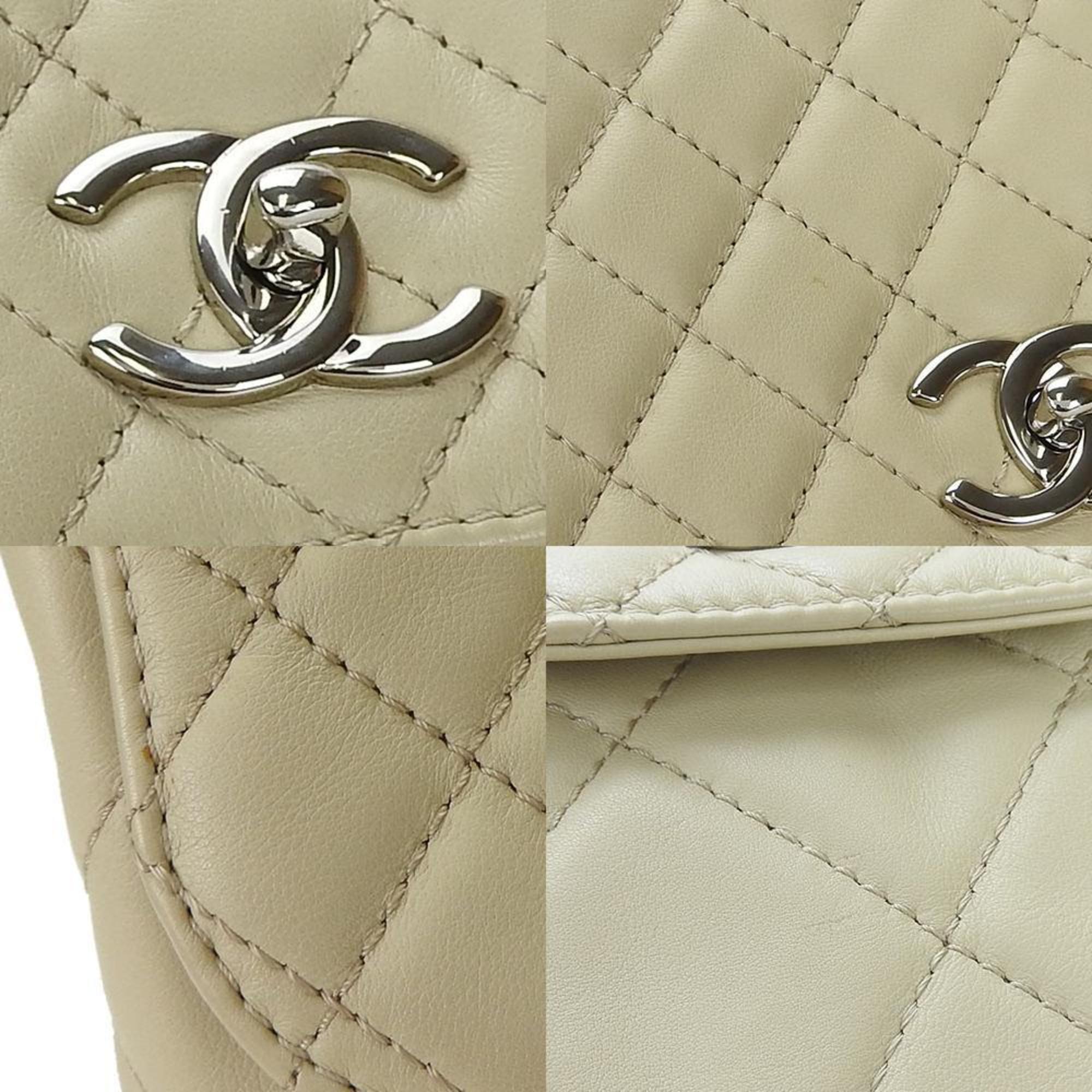 Chanel Shoulder Bag Matelasse Large Calf Beige Ivory Chain 15 Series Coco Mark Women's CHANEL