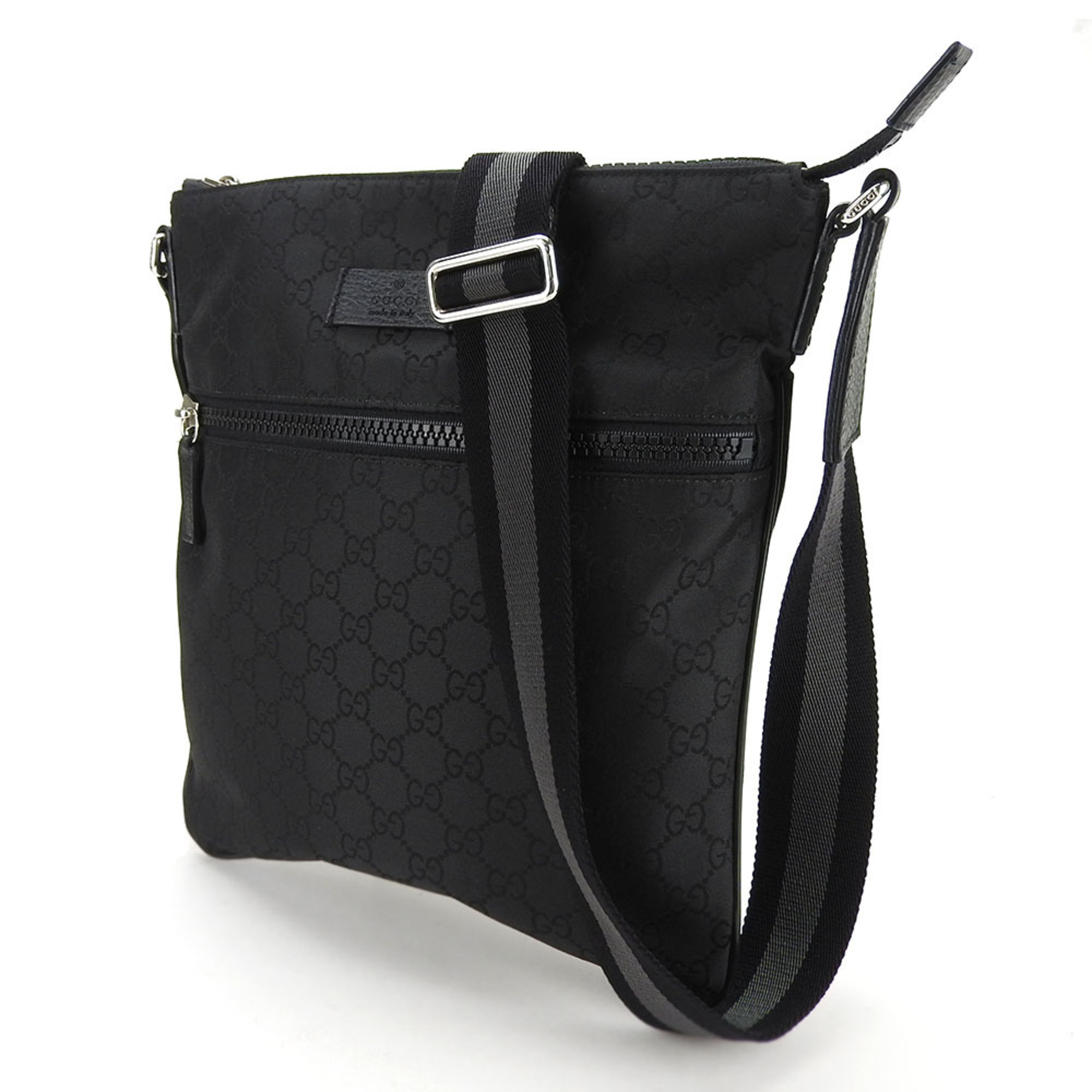 Gucci Shoulder Bag 449184 GG Nylon Leather Black Women Men GUCCI