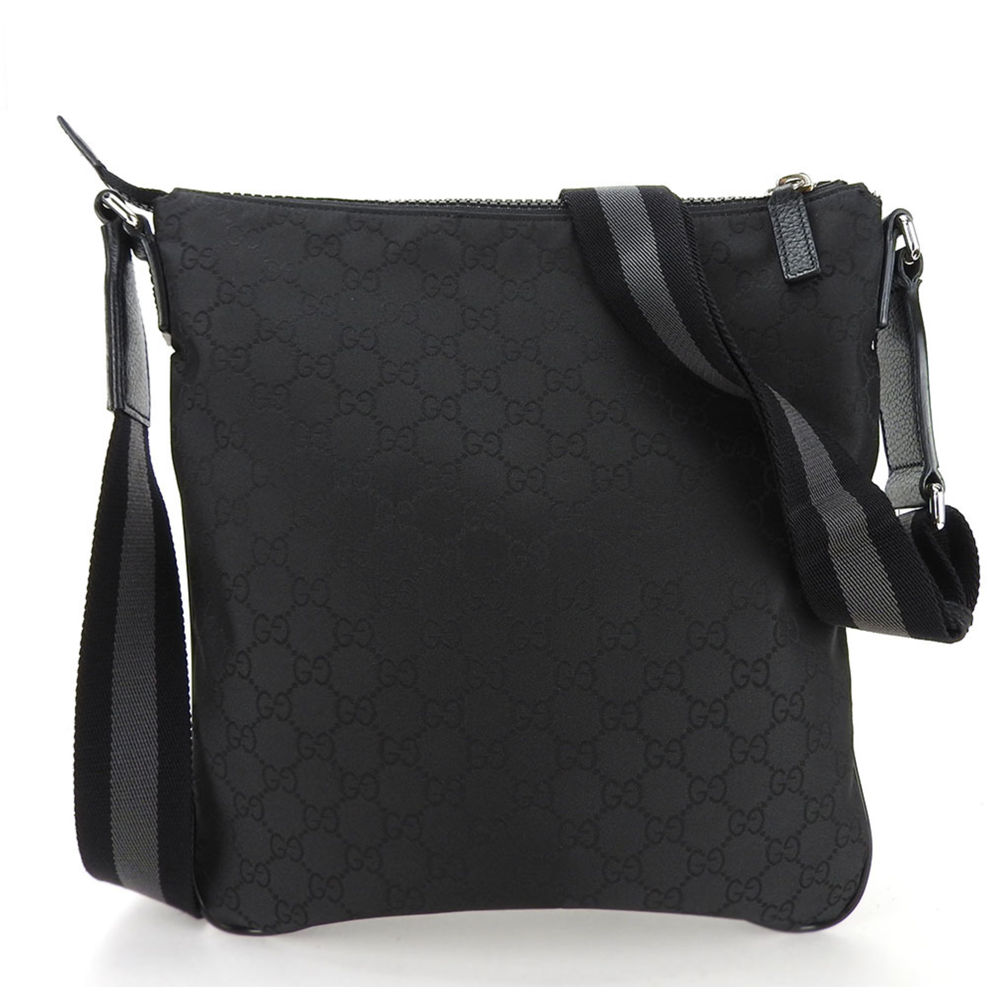 Gucci Shoulder Bag 449184 GG Nylon Leather Black Women Men GUCCI